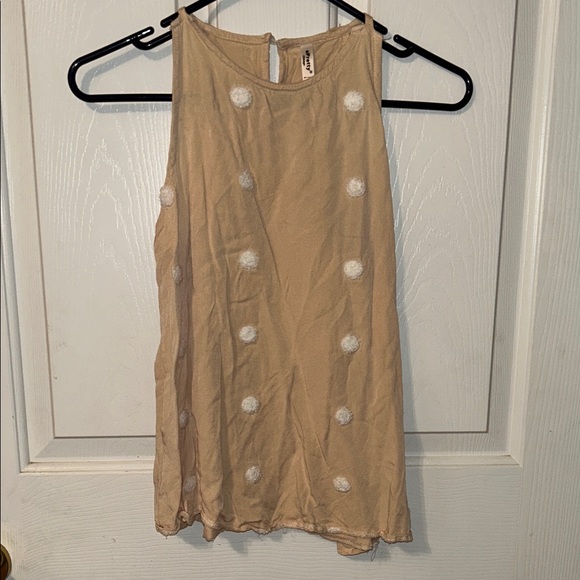 ePretty Tan Sleeveless Top with White Polka Dots - Picture 1 of 2
